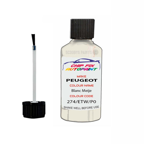 Paint For Peugeot 106 Blanc Meije 274, ETW, P0WT 1977-2001 White Touch Up Paint