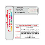 colour swatch card  Peugeot 2008 Blanc Banquise EWP, P0WP, POWP 1993-2022 White Touch Up Paint