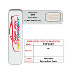 colour swatch card  Peugeot 106 Blanc Meije (2C) EWT 1989-1993 White Touch Up Paint