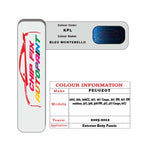 colour swatch card  Peugeot 407 Coupe Bleu Montebello KPL 2005-2012 Blue Touch Up Paint