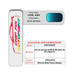 colour swatch card  Peugeot 207 Coupe Bleu Neysha 449B, KMU 2004-2014 Blue Touch Up Paint