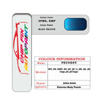 colour swatch card  Peugeot 406 Bleu Recife 3FM0, KMF 2001-2016 Blue Touch Up Paint