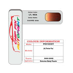 colour swatch card  Peugeot Partner Van Cuivre Goa L7, KEA 2001-2005 Orange Touch Up Paint