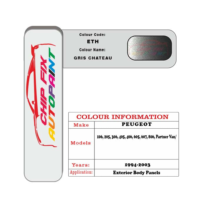 colour swatch card Peugeot 406 Gris Chateau ETH 1994-2003 Silver Grey Touch Up Paint