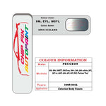 colour swatch card  Peugeot 306 Gris Iceland 9M, EYL, M0YL 1998-2013 Silver Grey Touch Up Paint