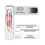 colour swatch card  Peugeot Rifter Gris Platinium M0VL, EVL 2012-2022 Silver Grey Touch Up Paint