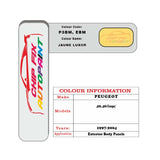 colour swatch card  Peugeot 406 Coupe Jaune Luxor P3BM, EBM 1997-2004 Yellow Touch Up Paint