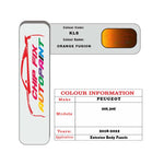 colour swatch card  Peugeot 3008 Orange Fusion KLS 2018-2022 Orange Touch Up Paint