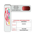 colour swatch card  Peugeot 505 Rouge Amaryllis 676, EJA, M0JA 1977-1987 Red Touch Up Paint
