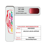 colour swatch card  Peugeot 5008 Rouge Babylone P9, LKR 2003-2016 Red Touch Up Paint