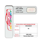 colour swatch card  Peugeot 205 Rouge Clair EKS, M0KS 1986-1990 White Touch Up Paint