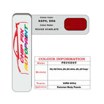 colour swatch card  Peugeot 205 Cabrio Rouge Ecarlate KGP0, EKG 1989-2004 Red Touch Up Paint