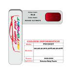 colour swatch card  Peugeot 508 Rouge Ultimate KLQ 2015-2022 Red Touch Up Paint