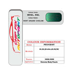 colour swatch card  Peugeot 306 cabrio Vert Grand Chelem M0QL, EQL 1995-1999 Green Touch Up Paint