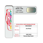colour swatch card  Peugeot 406 Coupe Vert Lugano M0QK, EQK 1997-2001 Green Touch Up Paint