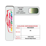 colour swatch card  Peugeot 307 Vert Ouranos KSM 2000-2005 Green Touch Up Paint