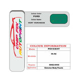 colour swatch card  Peugeot 205 Vert Veronese P3RD 1995-2002 Green Touch Up Paint