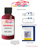 paint code location sticker Vauxhall Vectra Pomegranate Red 50C/2Gu 2005-2010 Red plate find code