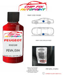 paint code location plate Peugeot 3008 Rouge Elixir PEVH, EVH 2017-2022 Red Touch Up Paint
