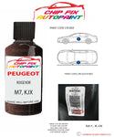 paint code location plate Peugeot 207 SW Rouge Noir M7, KJX 2003-2020 Brown Touch Up Paint