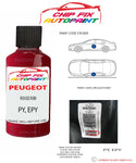 paint code location plate Peugeot 308 cc Rouge Rubi PY, EPY 2011-2020 Red Touch Up Paint