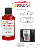 paint code location plate Peugeot 106 Rouge Vallelunga 207, EKB, P0KB 1976-2001 Red Touch Up Paint