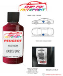 paint code location plate Peugeot 405 Rouge Vulcain EKZD, EKZ 1995-2021 Red Touch Up Paint
