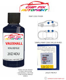 paint code location sticker Vauxhall Zafira Royal/Deep Blue 20Z/4Du 2002-2018 Blue plate find code