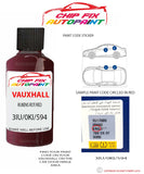 paint code location sticker Vauxhall Vectra Rubens Rot/Red 3Iu/0Ki/594 2000-2005 Red plate find code