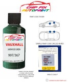 paint code location sticker Vauxhall Astra Sherwood Green 997/367 1995-1998 Green plate find code