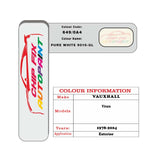 colour card paint for vauxhall Vivaro Pure White 9010 Gl Code 649/0A4 1978 2004