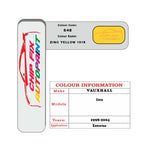 colour card paint for vauxhall Vivaro Zinc Yellow 1018 Code 648 1998 2004