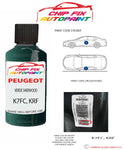 paint code location plate Peugeot 306 Verde Sherwood K7FC, KRF 1995-2002 Green Touch Up Paint