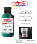 paint code location plate Peugeot 206 Vert Amazonie KQAC, KQA 1997-2002 Green Touch Up Paint