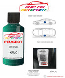 paint code location plate Peugeot 206 Vert Ceylan KRUC 1996-2002 Green Touch Up Paint
