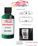 paint code location plate Peugeot 106 Vert Intensive 6M, KQM, M0QM 1998-2007 Green Touch Up Paint