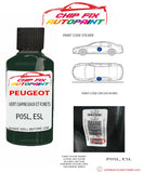 paint code location plate Peugeot 106 Electric Vert (Sapin) Eaux Et Forets P0SL, ESL 1988-2010 Green Touch Up Paint