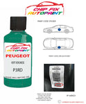 paint code location plate Peugeot 205 Vert Veronese P3RD 1995-2002 Green Touch Up Paint